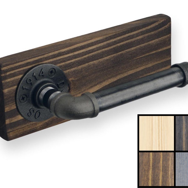 Iron Pipe Toilet Paper Holder with Wood Mount