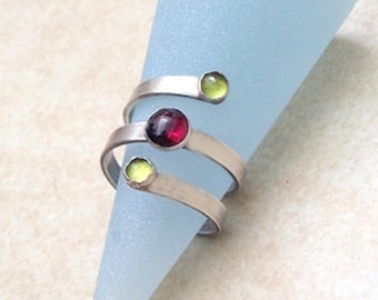 Wrapped Ring , Adjustable Silver  Ring , Garnet Ring  , Handmade Gemstone ring