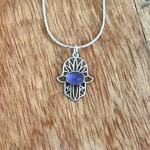 Amethyst  Hamsa , Hamsa Necklace , Hamsa In Filigree Style , Evil Eye Necklace , Sterling Silver Hamsa Charm