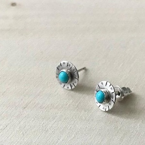 Silver Turquoise Studs , Handmade Small Earrings , Turquoise Posts , Gems Stud Earrings , Turquoise Jewelry