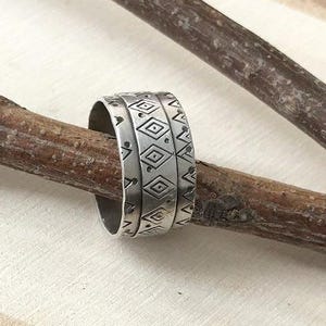 Wide Band Ring, Unisex Wide Ring, Texture Silver Ring, Statement Ring