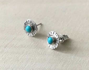 Silver Turquoise Studs , Handmade Small Earrings , Turquoise Posts , Gems Stud Earrings , Turquoise Jewelry