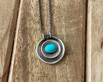 Sterling Silver Turquoise Pendant, Turquoise Silver Necklace, December Birthstone Necklace, Handmade Rustic Pendant