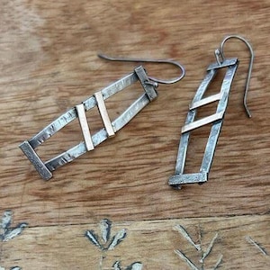 Two Tone Earrings, Handmade Mixed Metal Earrings, Earrings in Silver And Gold Filled,  Artisan Tribal Earrings