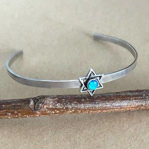 Sterling Silver Star of David Opal Cuff Bracelet