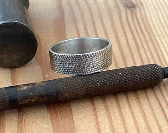 Textured Silver Ring , Narrow Ring For Man , Rustic Band Ring , Raw Silver Ring , Oxidized Silver Ring