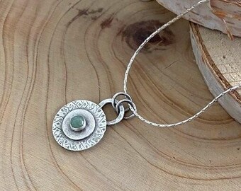 Green Aventurine Necklace , Small Charm Pendant , Sterling Silver Aventurine Pendant , Tribal Style Necklace , Handmade Jewel