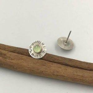 Green Aquamarine Studs , Textured Silver Studs ,  Aquamarine Post Earrings