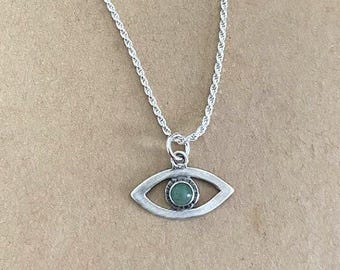 Sterling Silver Evil Eye Necklace: Aventurine Stone Protection Pendant