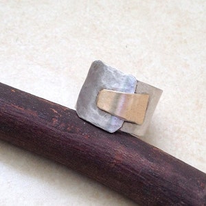 Two Tone Silver Wide Ring ,  Mixed Metal Ring ,  Goldfield Ring , Statement Ring , Unisex Ring