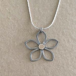 Sterling Silver Flower Pendant, Handmade  Big Flower Necklace,  Two Tone Flower Pendant, Statement Necklace
