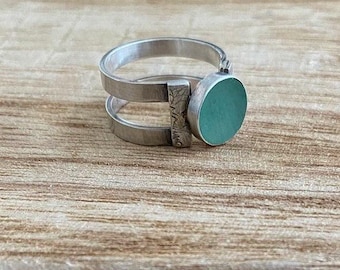 Silver Aventurine Ring , Green Aventurine Unisex Ring , Handmade Gemstone Ring ,  Stacking Ring With Aventurine Stone , Statement Ring