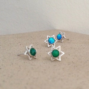 Star Of David Studs, Small Star Stud, Silver David Star, Jewish Earrings , Opal Star Stud Earrings