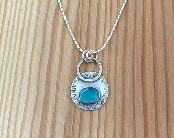 Blue Topaz Silver Pendant , Blue Stone Necklace ,  Sterling Silver Artisan Pendant , Handmade Jewel