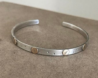 Men's Silver Cuff, Handmade Men's Jewelry, Mixed Metals Bracelet, Open Cuff For Man, Gift For Him