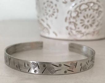 Mens Bracelet, Stamped Cuff, Gift for Him, Silver Male Cuff, Boys Jewelry