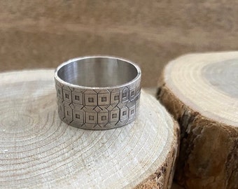 Wide Sterling Silver Ring , Textured  Ring ,  Handmade Unisex Ring  ,  Band Ring , Statement Ring