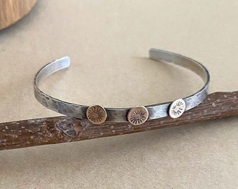 Mixed Metal Bangle, Sterling Silver And Gold Filled Bracelet, Handmade  Bracelet,  Hammered Cuff