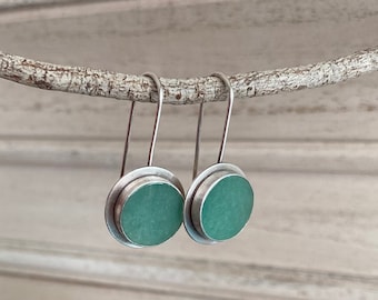 Pendientes de Plata de Ley con Piedra Aventurina, Pendientes de Aventurina, Joya de Piedra Verde, Pendientes de Plata Hechos a Mano