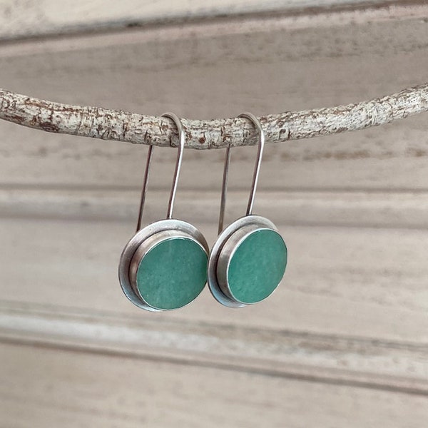 Sterling Silver Earrings With Aventurine Stone, Aventurine Earrings, Green Stone Jewel, Handmade Silver Earrings