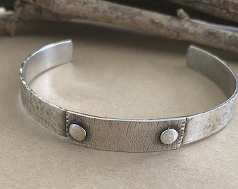 Hammered Sterling Silver Cuff Bracelet: Rustic Mens Jewelry