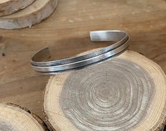 Men's Cuff Bracelet, Gift for Men, Adjustable Bracelet, Sterling Silver Bangle, Handmade Textured Cuff