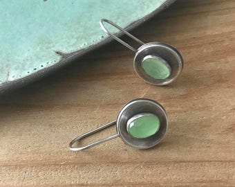 Green Aquamarine  Earrings, , Handmade  Earrings, Simple Silver Earrings, Silver Earrings With Green Stone , March Birthstone Earrings