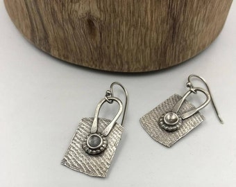 Rustic Silver Earrings, Textured Dangle Earrings, Hammered Silver Earrings, oxidized sterling silver