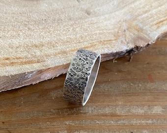 Handmade Unique Ring ,  Sterling Silver Textured Ring , Band Ring , Oxidized Stacking Ring , Ring In Rustic style