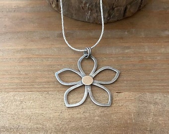 Sterling Silver Flower Pendant , Handmade  Flower Pendant,  Big Flower Necklace , Gift For Her