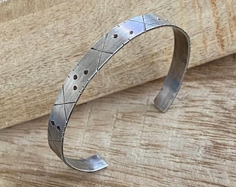 Sterlig Silver Men's Bracelet,  Open Men's Cuff, Stamping Bracelet, Boyfriend Gift,  Handmade  Bracelet