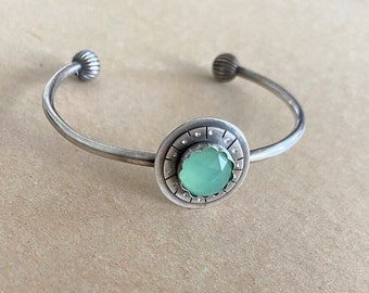Sterling silver Bangle,  Handmade Bracelet ,  Green Aquamarine Bracelet, Women Bangle, Gemstone Bangle