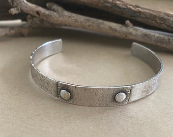 Hammered Rustic Bracelet , Sterling Silver cuff , Handmade Mens cuff , Rugged Silver Bracelet , Textured Bracelet