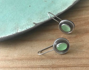 Green Aquamarine  Earrings, , Handmade  Earrings, Simple Silver Earrings, Silver Earrings With Green Stone , March Birthstone Earrings