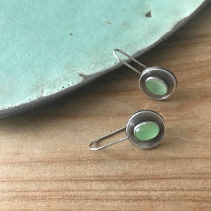 Green Aquamarine  Earrings, , Handmade  Earrings, Simple Silver Earrings, Silver Earrings With Green Stone , March Birthstone Earrings