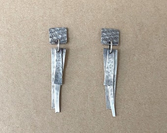 Long Stud Earrings, Long Silver Studs, Unique Handmade earrings, Lightweight Dangle Earrings, Contemporary Jewel