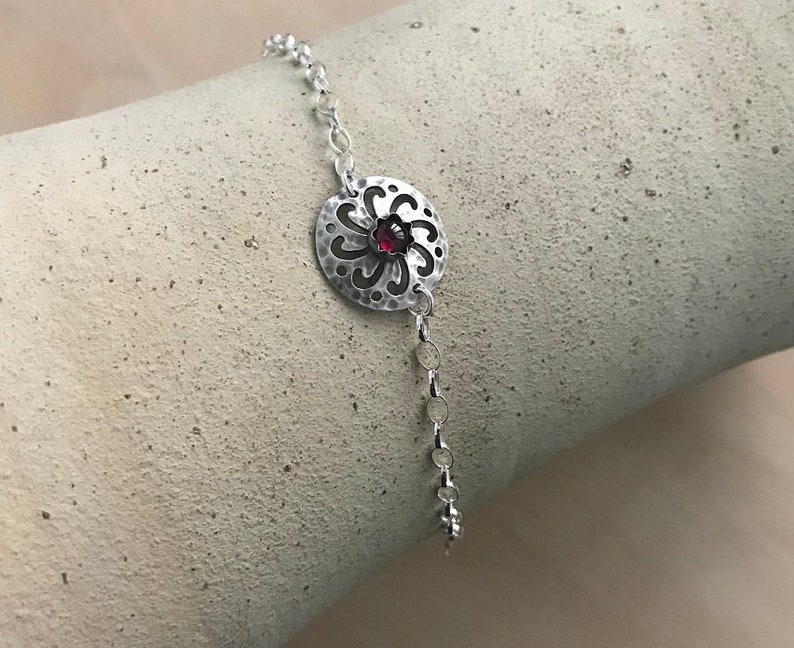 Sterling Silver Bracelet Handmade Chain Bracelet Garnet Bracelet