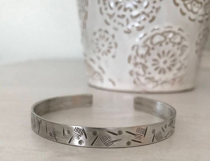 Xmas Gift for Him Silver Male Cuff Mens Bracelet Stamped Cuff