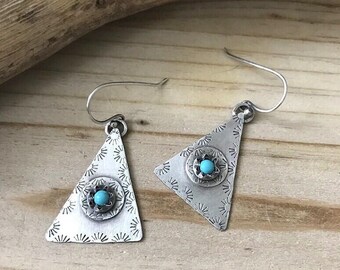 Turquoise Triangle Earrings: Sterling Silver Bohemian Dangle Jewelry