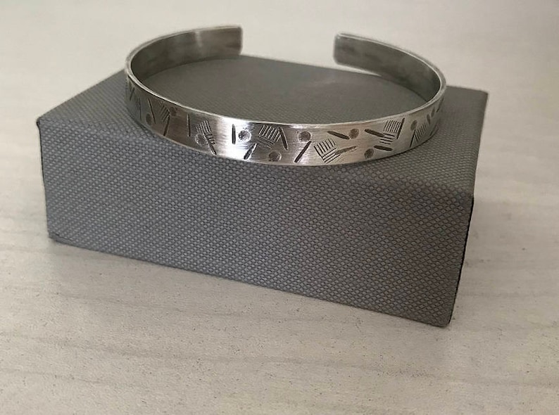 Xmas Gift for Him Silver Male Cuff Mens Bracelet Stamped Cuff