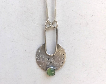Lemon jade Pendant, Minimalist Silver Necklace, Green Stone Pendant, Handmade Jade Necklace