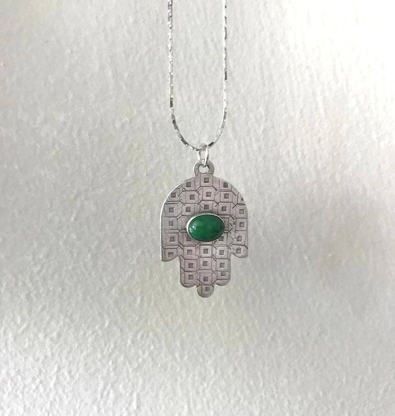 Big Hamsa Pendant Silver Judaica Jewelry Uni Eilat Stone