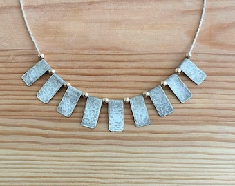 Handmade Fan Necklace , Sterling Silver Statement Necklace , Mix Metal  Necklace , christmas gift
