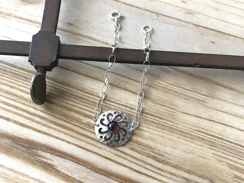 Sterling Silver Bracelet Handmade Chain Bracelet Garnet Bracelet