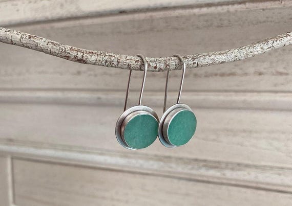 Sterling Silver Earrings With Aventurine Stone, Aventurine Earrings, Green Stone Jewel, Handmade Silver Earrings