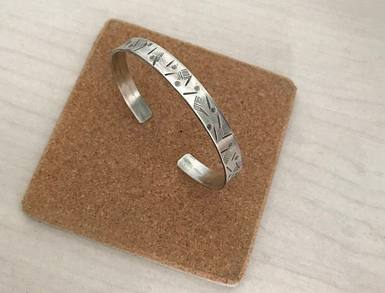 Xmas Gift for Him Silver Male Cuff Mens Bracelet Stamped Cuff