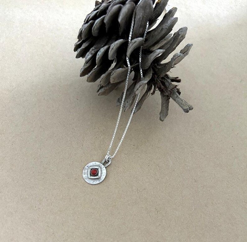 Sterling Silver Geometric Pendant with Red Coral Stone , Handmade Boho Pendant image 6