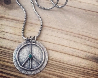 Sterling Silver Peace Necklace, Peace Retro Pendant, Peace Sign Necklace, Peace Jewelry