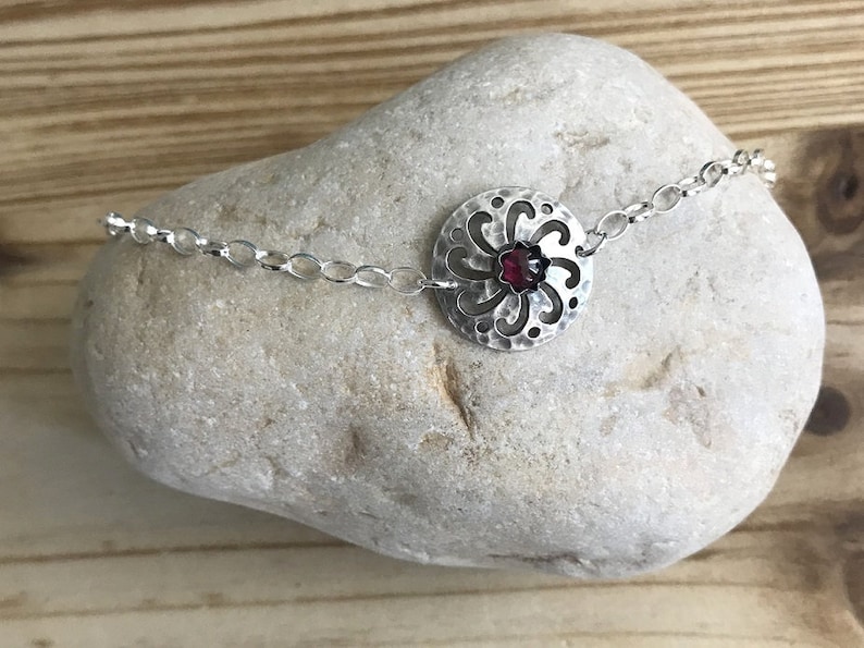 Sterling Silver Bracelet Handmade Chain Bracelet Garnet Bracelet