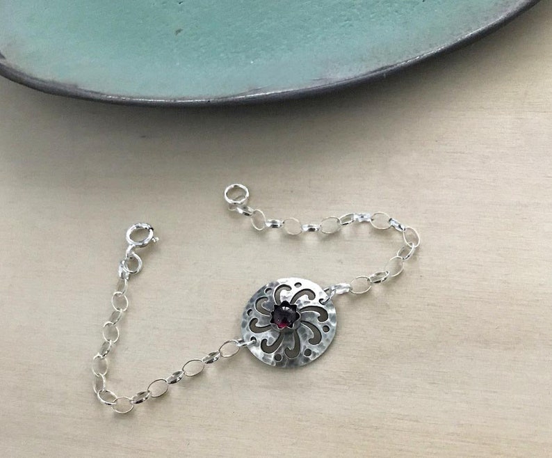 Sterling Silver Bracelet Handmade Chain Bracelet Garnet Bracelet